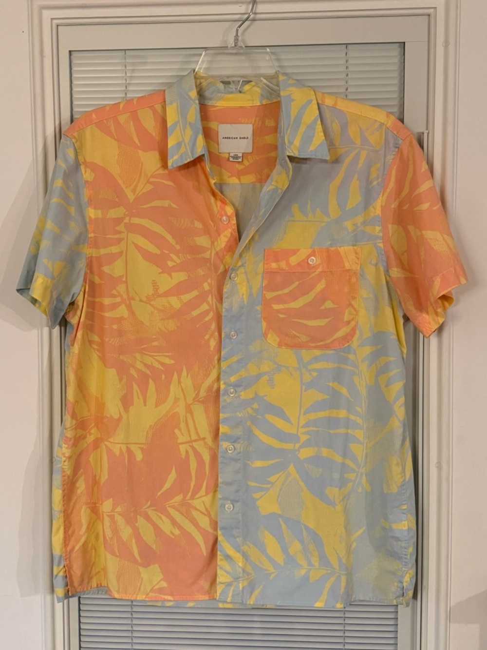 Men’s American Eagle Hawaiian Shirt Tropical Blue Multi Size Large